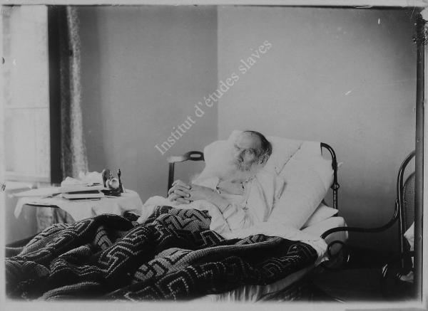 Fiche détaillée de la photo : L.N. Tolstoï en convalescence dans l'album : Portraits-individuels
